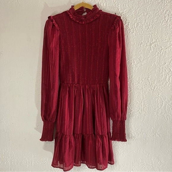 Lulu’s Cheerful Charmer Wine Red Lurex Long Sleeve Mini Dress - Picture 3 of 13
